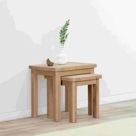 Papaya Foxington Nest of Two Tables in  solid Natural Oak with stylish rounded edges and beautiful wood grain patterns