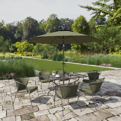 Royal Garden Elegance 6 Seat Dining Set features an aluminium rectangular table and 6 matching chairs with green padded seat cushions