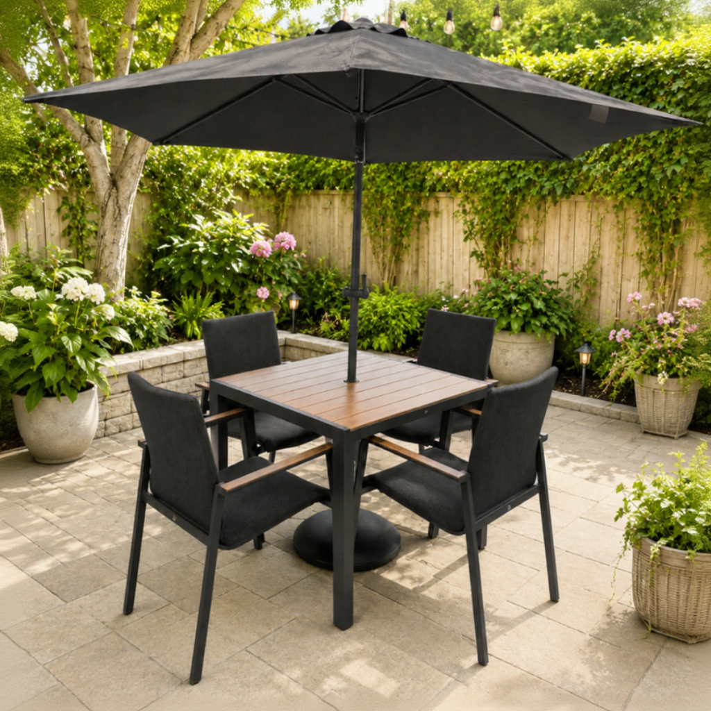 Royal Garden Minto 4 Seat Square Dining Set with Parasol and Base