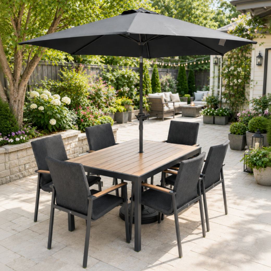 Royal Garden Minto 6 Seat Dining Set with Parasol and Base