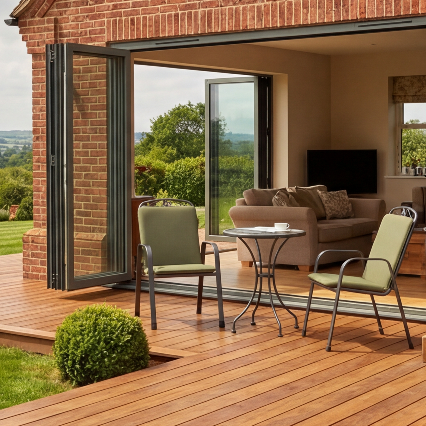 Royal Garden Savoy Bistro Set features a 60cm round table and two matching chairs with green cushions