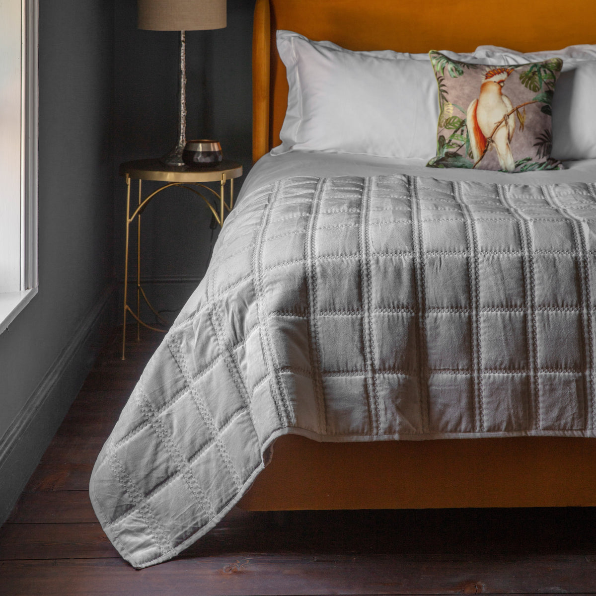 Gallery Direct Quilted Cotton Velvet Bedspread Grey - image 1