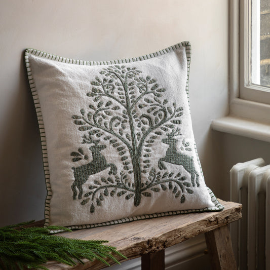Gallery Direct Woodland Tree Scene Embroidered Cushion Poly Filled - image 1