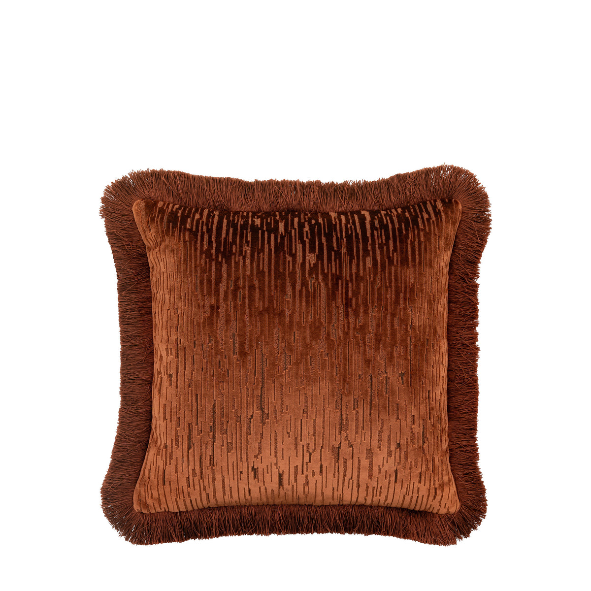 Gallery Direct Cut Velvet Fringe Cushion Terracotta Poly Filled - image 2