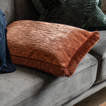Gallery Direct Cut Velvet Fringe Cushion Terracotta Poly Filled - image 1