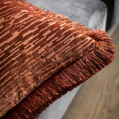 Gallery Direct Cut Velvet Fringe Cushion Terracotta Poly Filled - image 3