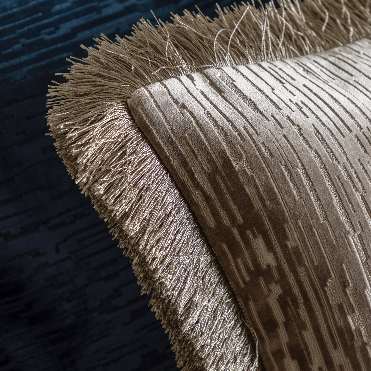 Gallery Direct Cut Velvet Fringe Cushion Silver Poly Filled - image 3