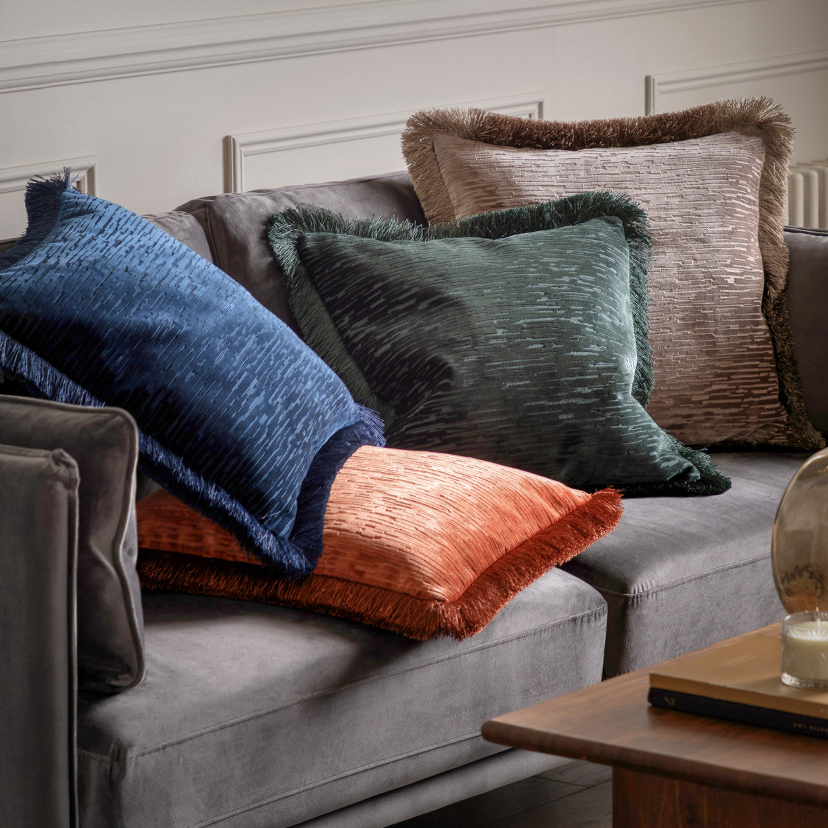 Gallery Direct Cut Velvet Fringe Cushion Silver Poly Filled - image 4