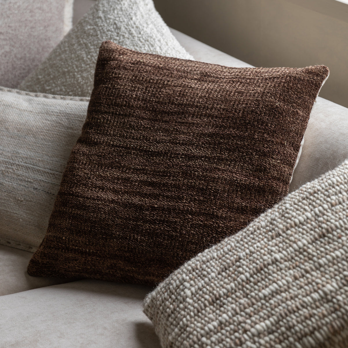 Gallery Direct Kendal Chenille Cushion Brown Feather Filled - image 1
