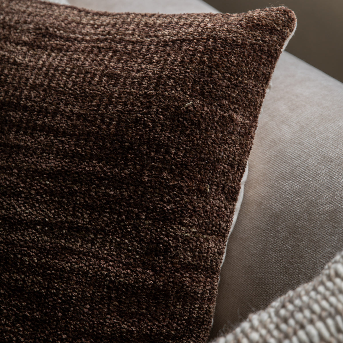 Gallery Direct Kendal Chenille Cushion Brown Feather Filled - image 3
