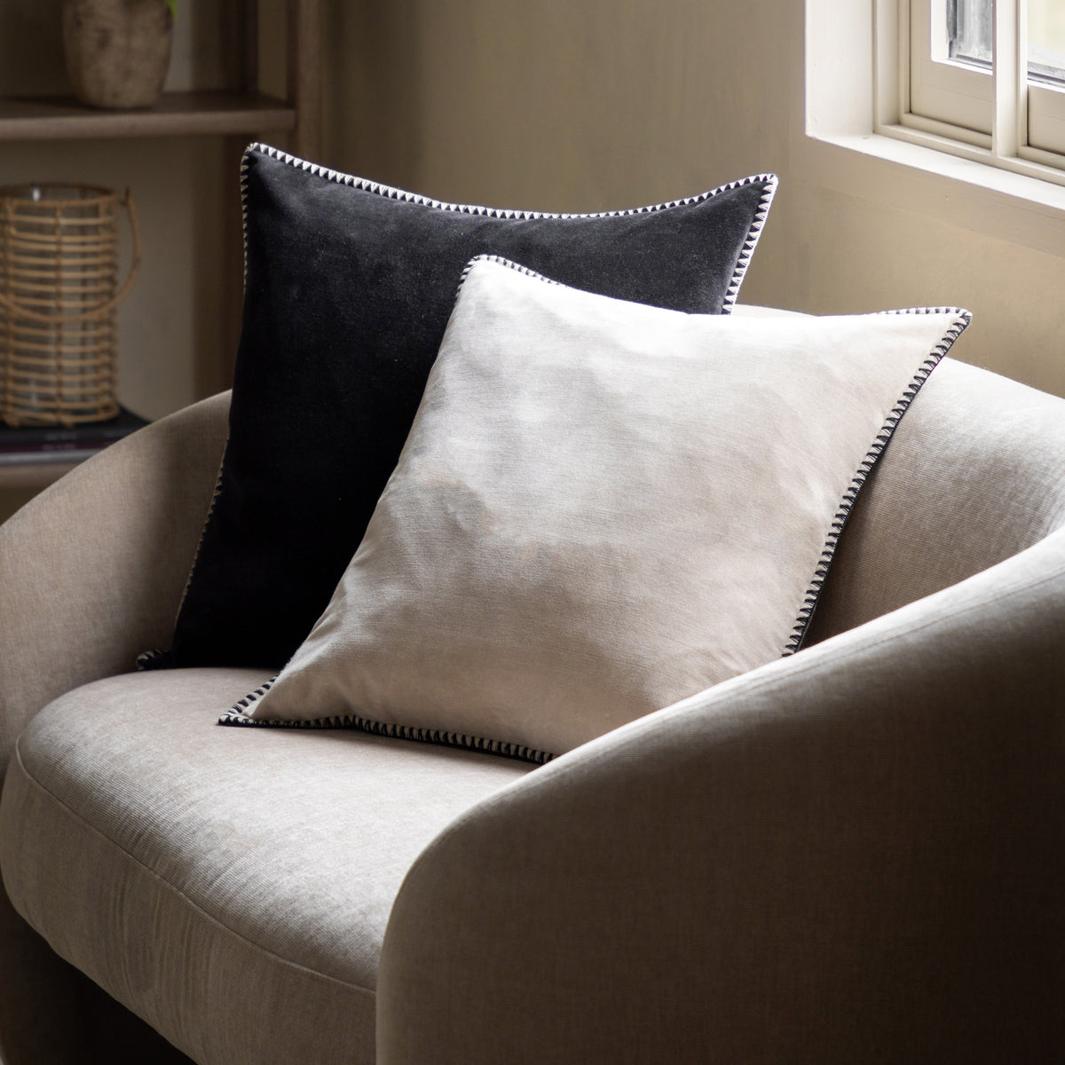 Gallery Direct Nico Velvet Cushion Taupe Poly Filled - image 1
