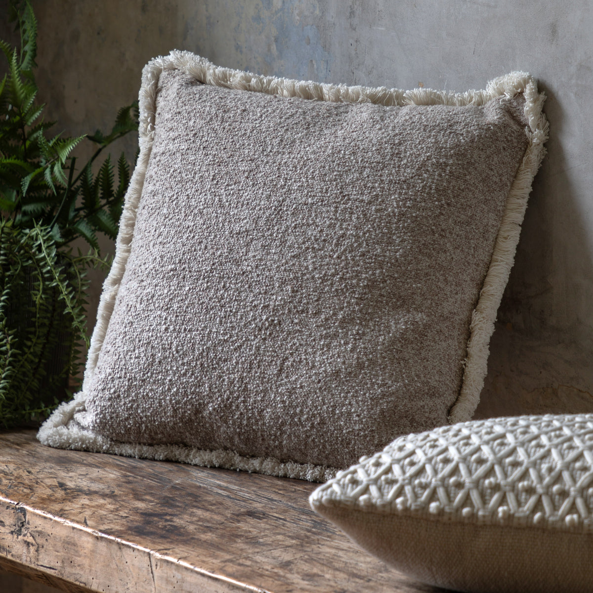 Gallery Direct Woodleigh Fringe Cushion Stone Feather Filled - image 1