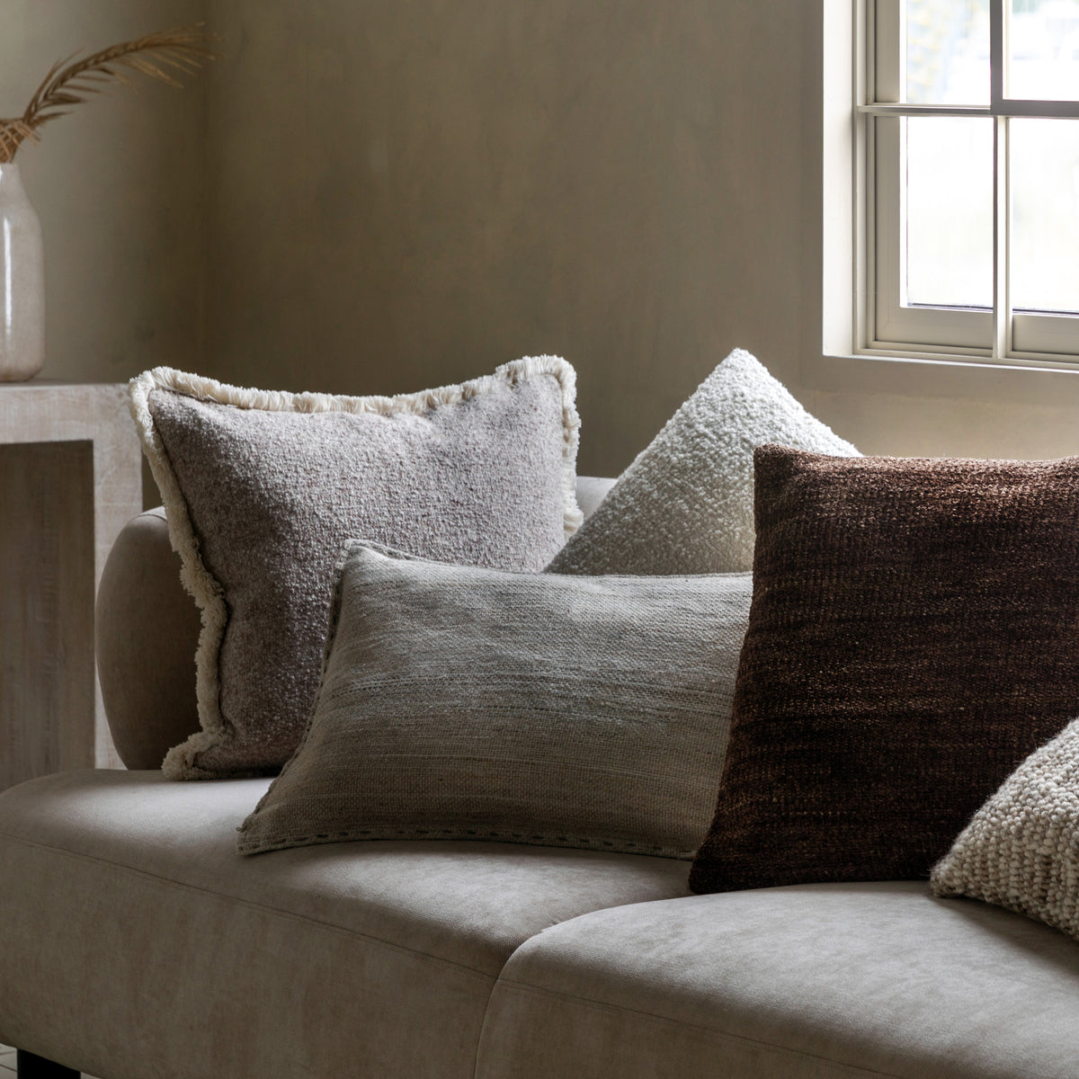 Gallery Direct Woodleigh Fringe Cushion Stone Feather Filled - image 4