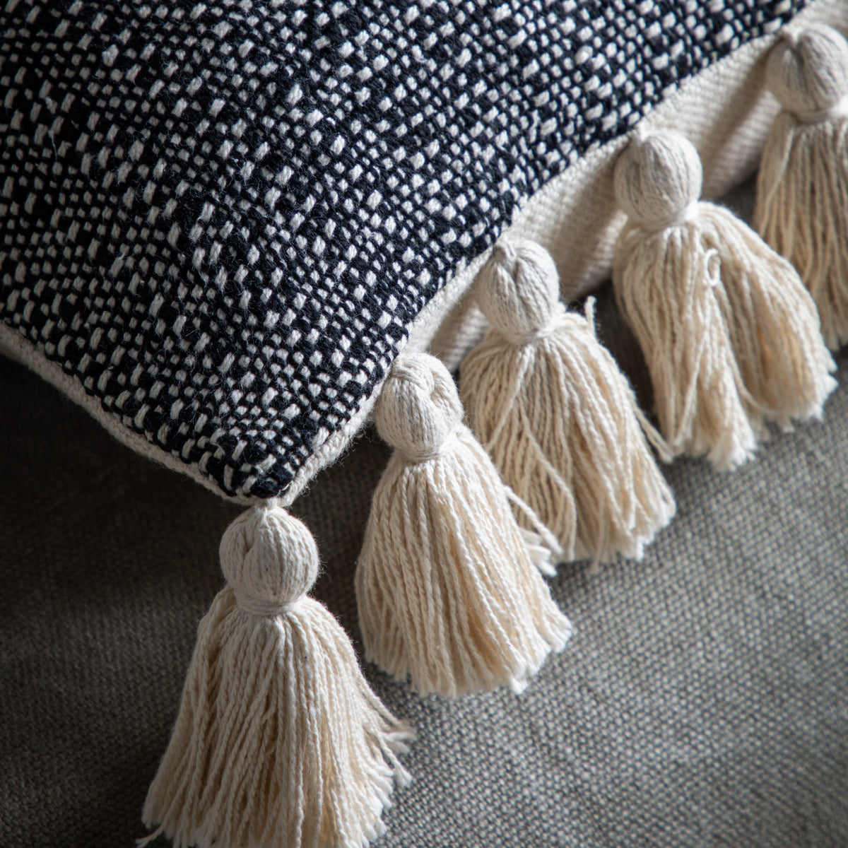 Gallery Direct Woven Cushion with Tassels Black Poly Filled - image 3