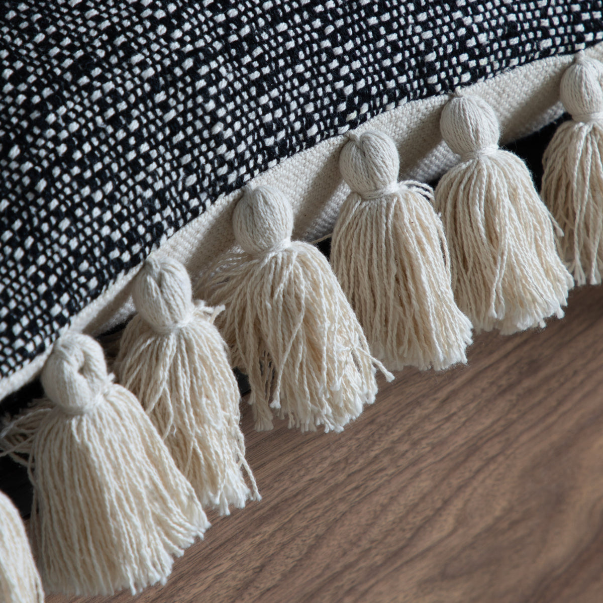 Gallery Direct Woven Cushion with Tassels Black Poly Filled - image 4