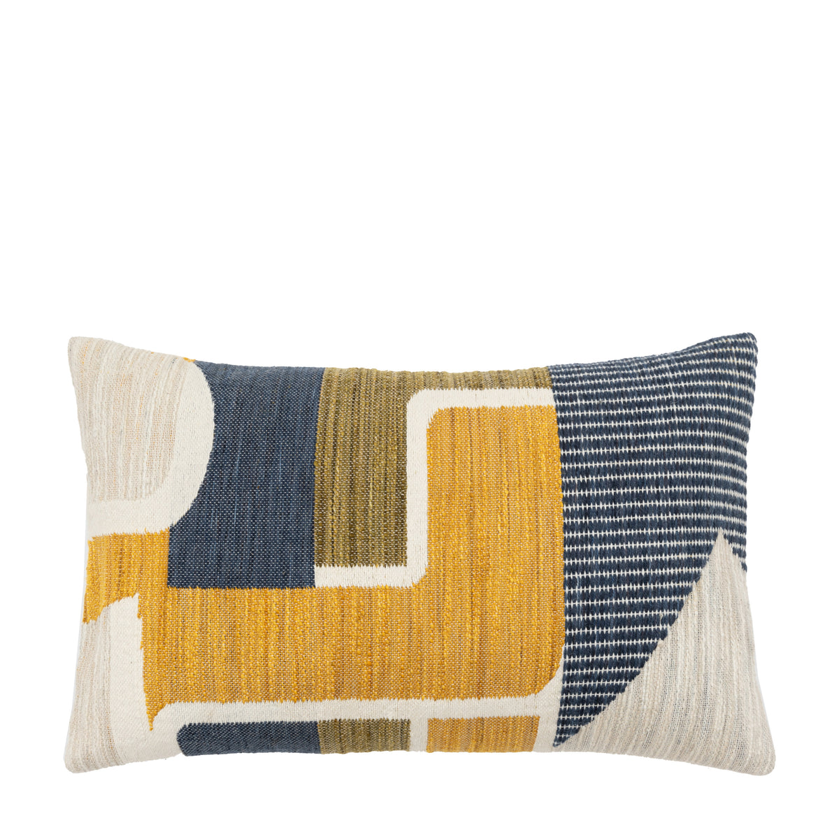 Gallery Direct Quinn Jacquard Cushion Ochre & Navy Feather Filled - image 2
