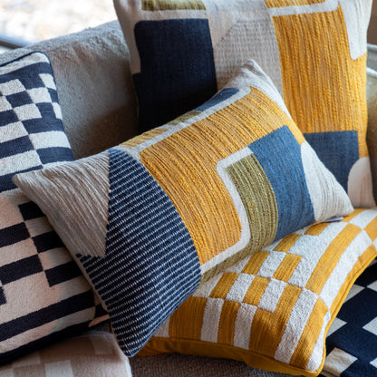 Gallery Direct Quinn Jacquard Cushion Ochre & Navy Feather Filled - image 1