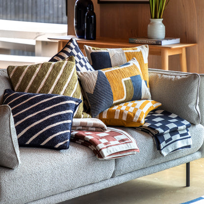 Gallery Direct Quinn Jacquard Cushion Ochre & Navy Feather Filled - image 3