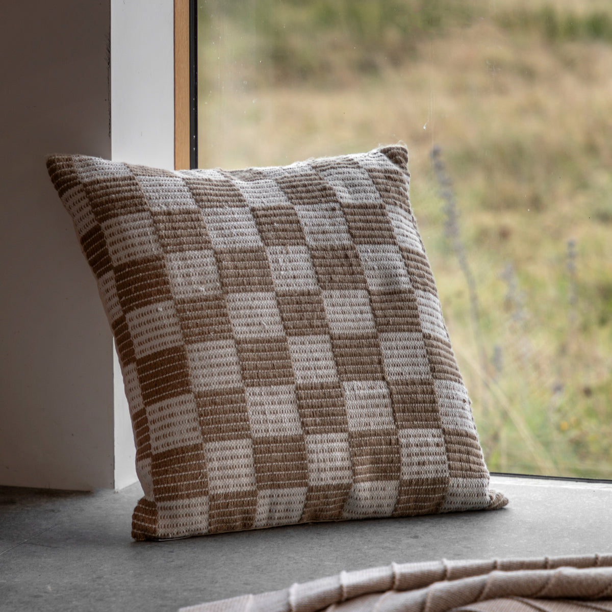 Gallery Direct Winster Check Woven Cushion Taupe Poly Filled - image 1