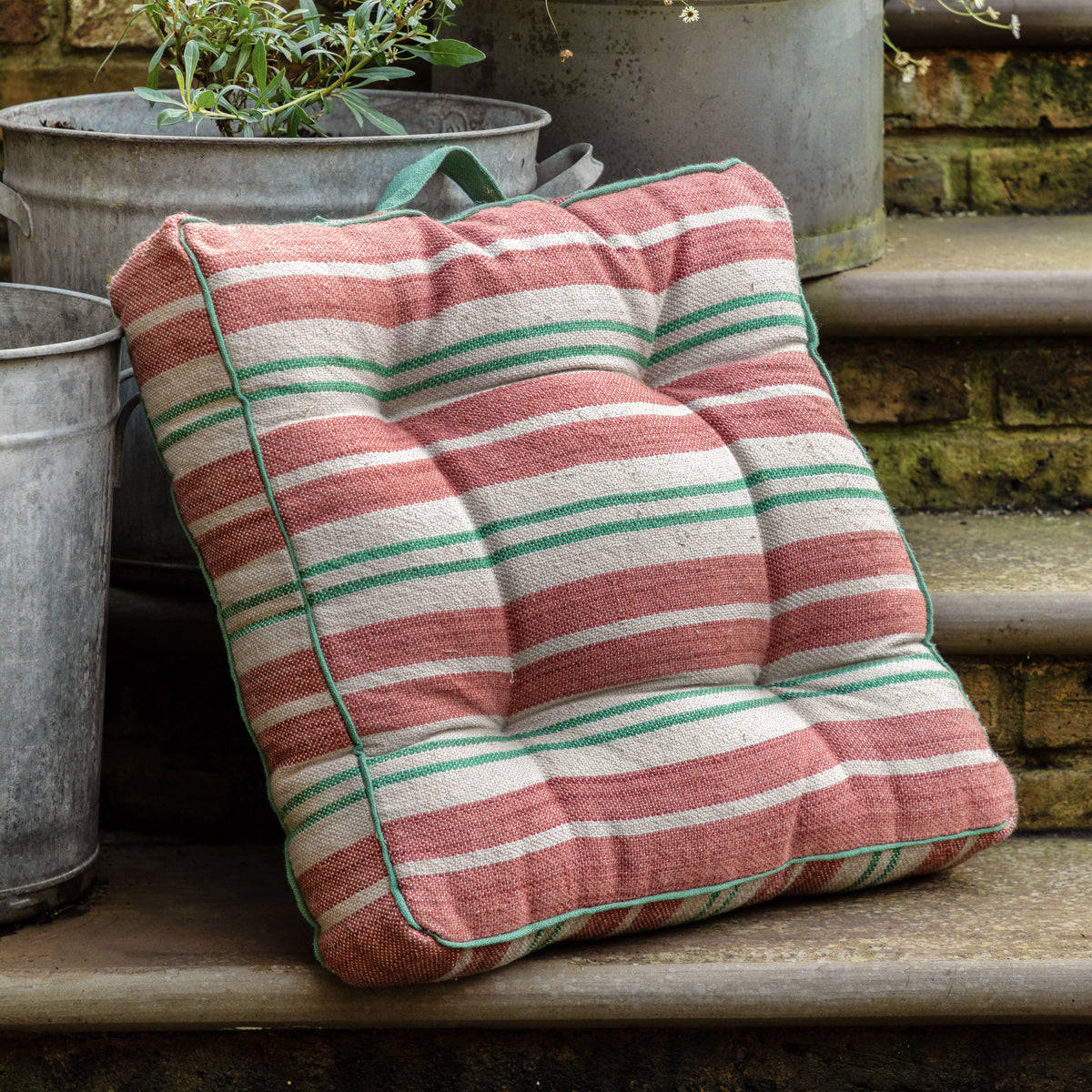 Gallery Direct Sina Stripe Woven Floor Cushion Apricot Poly Filled - image 1