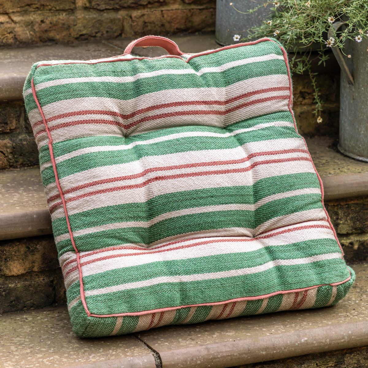 Gallery Direct Sina Stripe Woven Floor Cushion Green Poly Filled - image 1