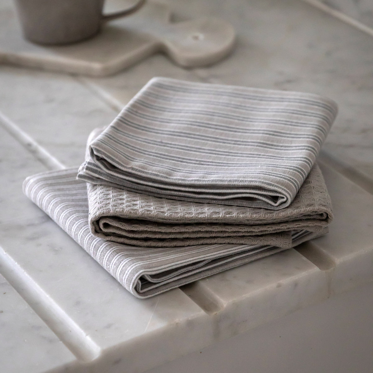 Gallery Direct Woven Striped Tea Towel Grey S/3 - image 1