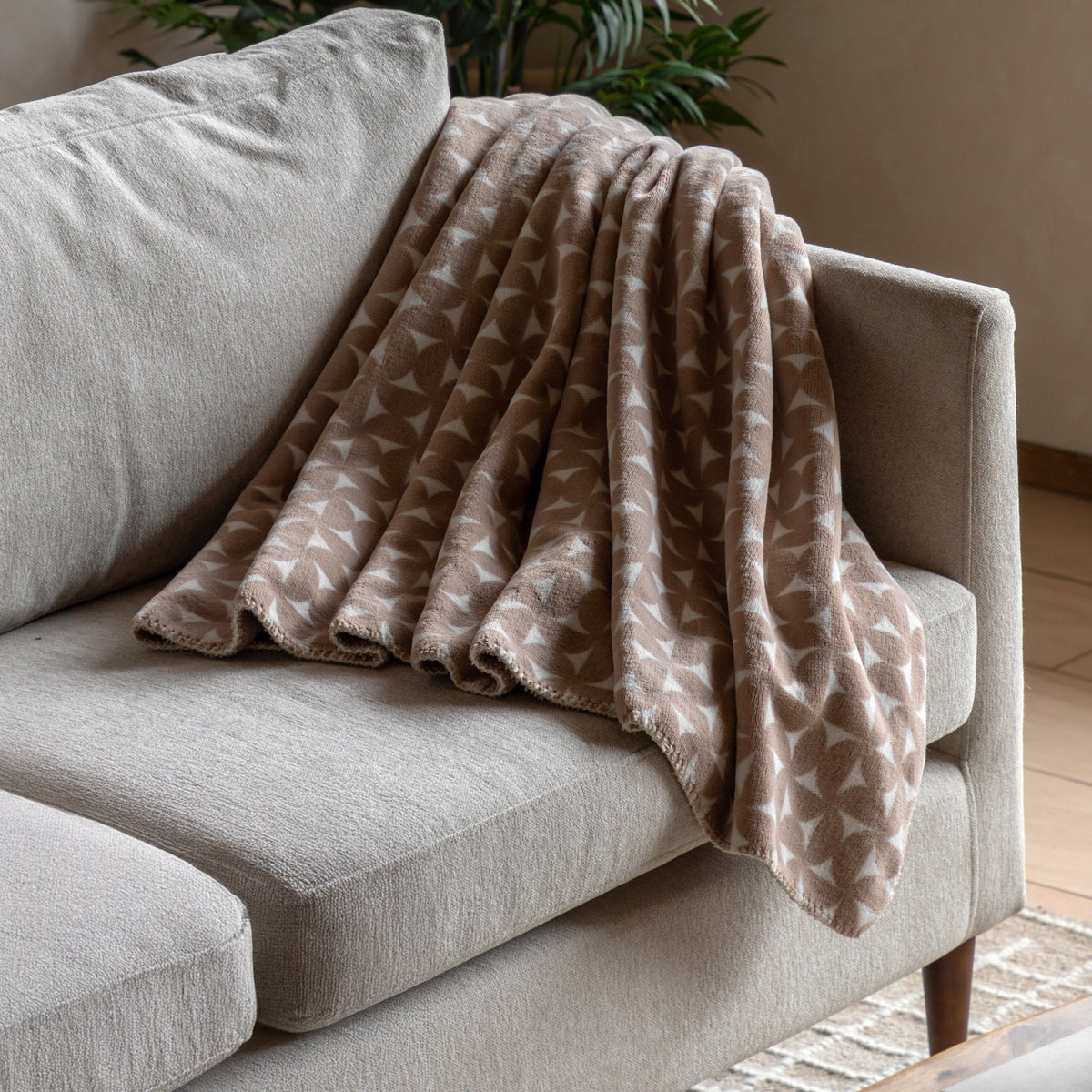 Gallery Direct Modern Geo Flannel Throw Taupe - image 1