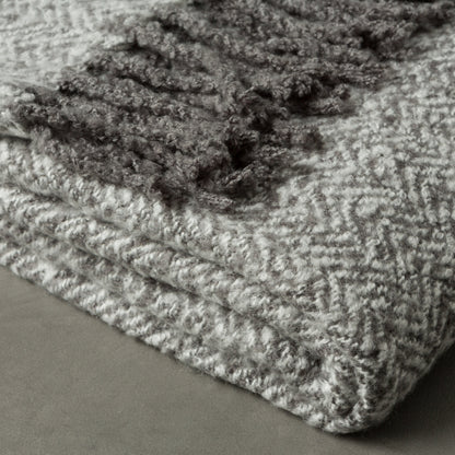 Gallery Direct Herringbone Faux Mohair Throw Grey - image 3