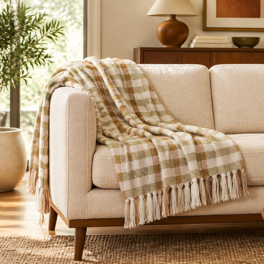 Gallery Direct Arvo Grid Woven Throw Green / Rust - image 1