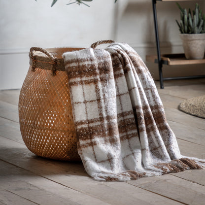 Gallery Direct Check Faux Mohair Throw Tan - image 1