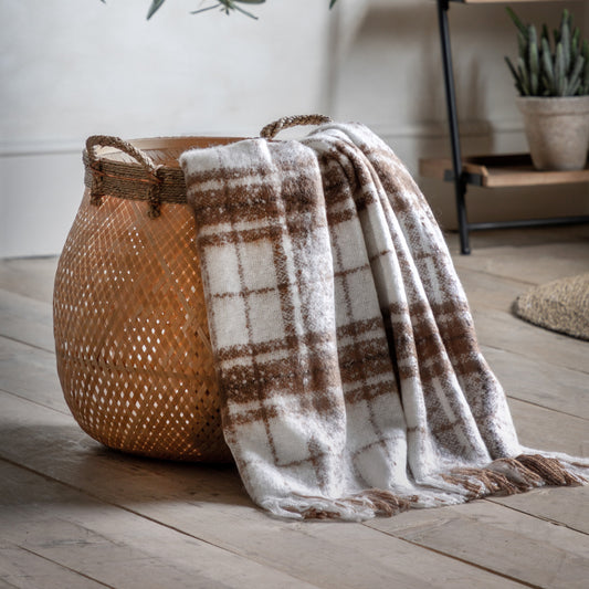 Gallery Direct Check Faux Mohair Throw Tan - image 1