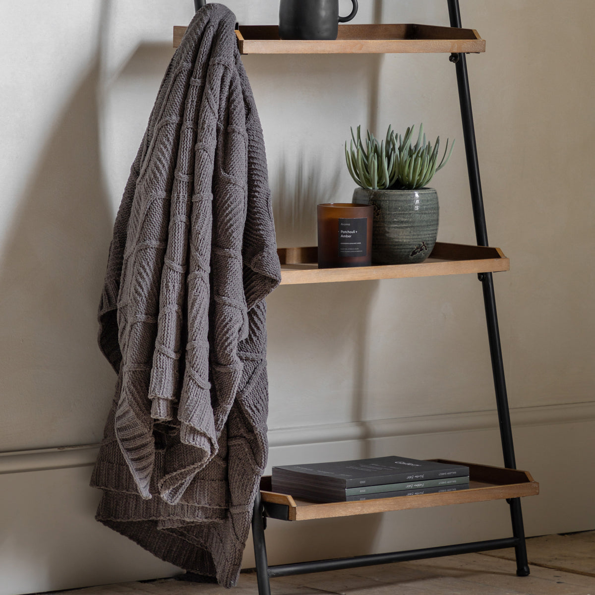 Gallery Direct Chenille Cable Throw Grey - image 1