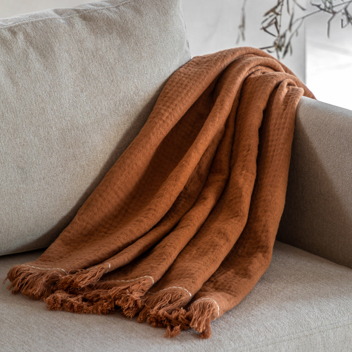 Gallery Direct Stitched Border Waffle Throw Apricot - image 1