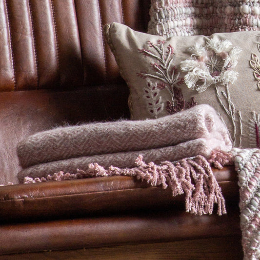 Gallery Direct Herringbone Faux Mohair Throw Blush - image 1