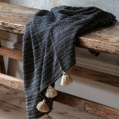 Gallery Direct Woven Throw with Tassels Black - image 1