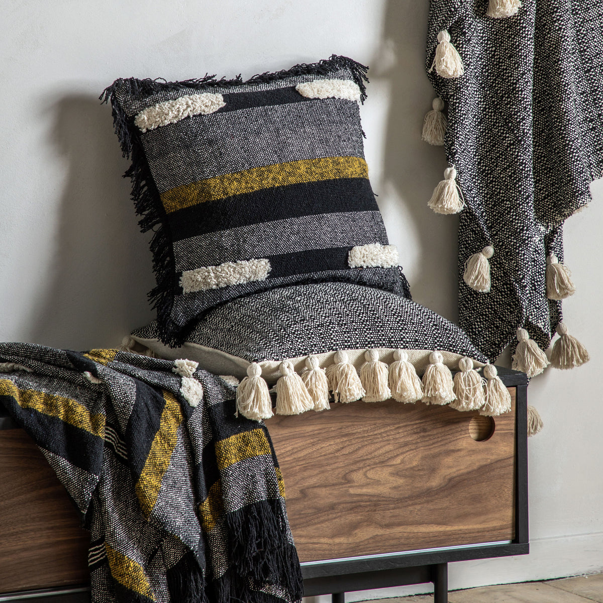 Gallery Direct Woven Throw with Tassels Black - image 5