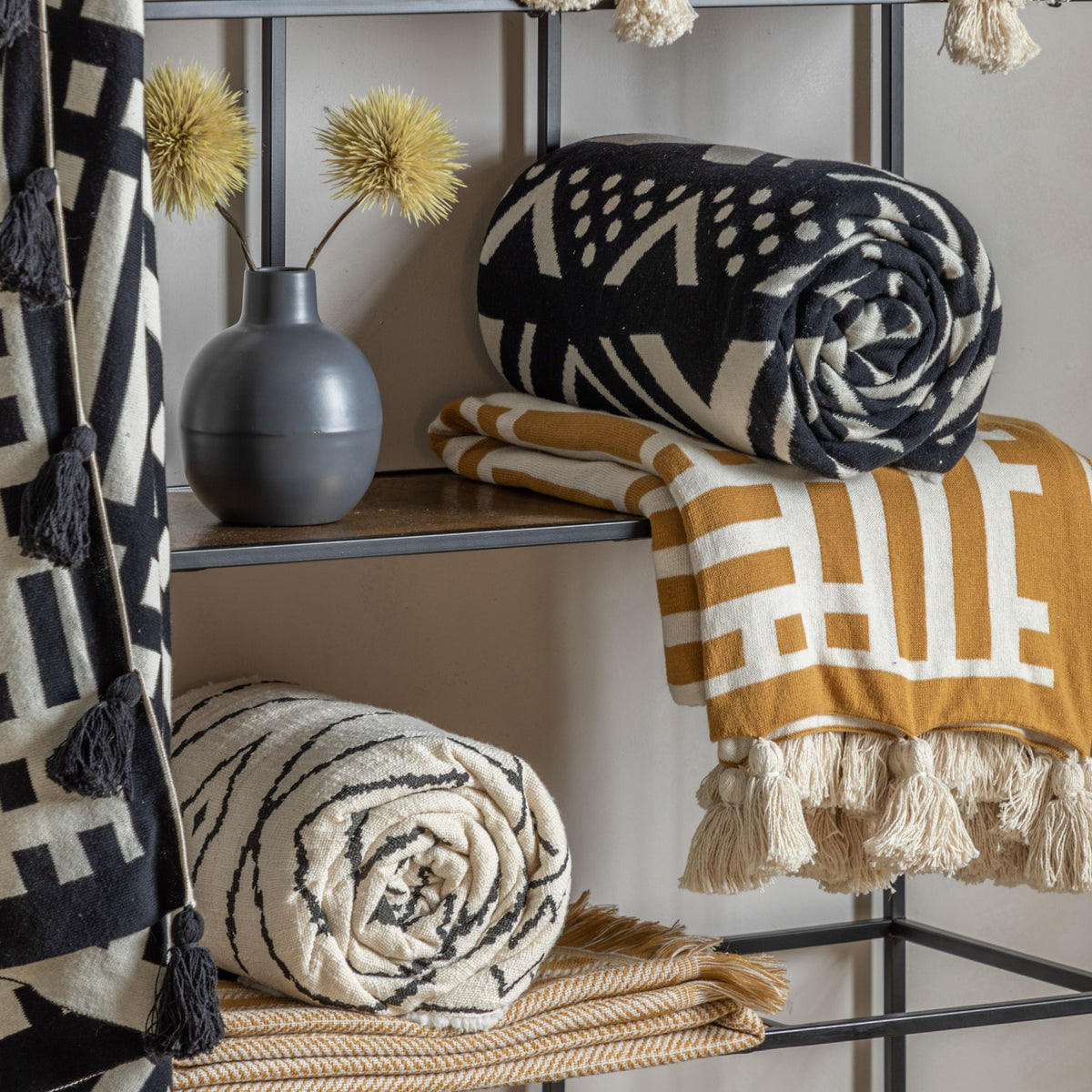 Gallery Direct Merton Knitted Tassel Throw Black - image 5