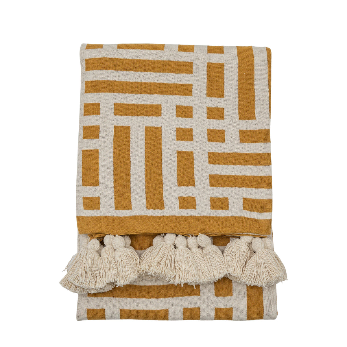 Gallery Direct Merton Knitted Tassel Throw Ochre - image 2