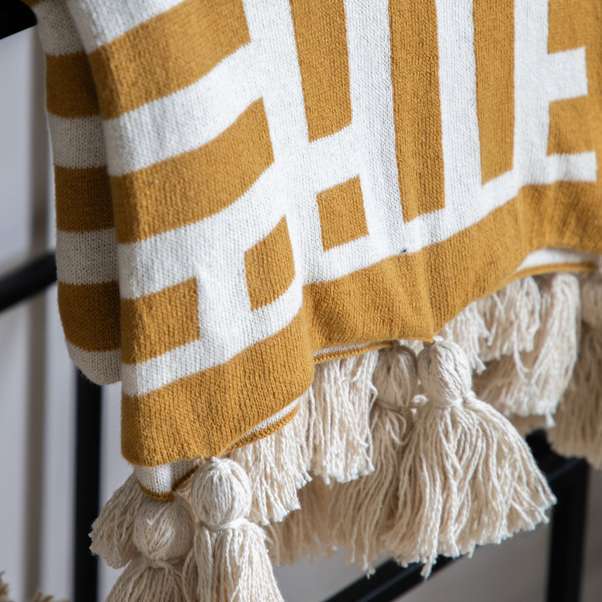 Gallery Direct Merton Knitted Tassel Throw Ochre - image 3