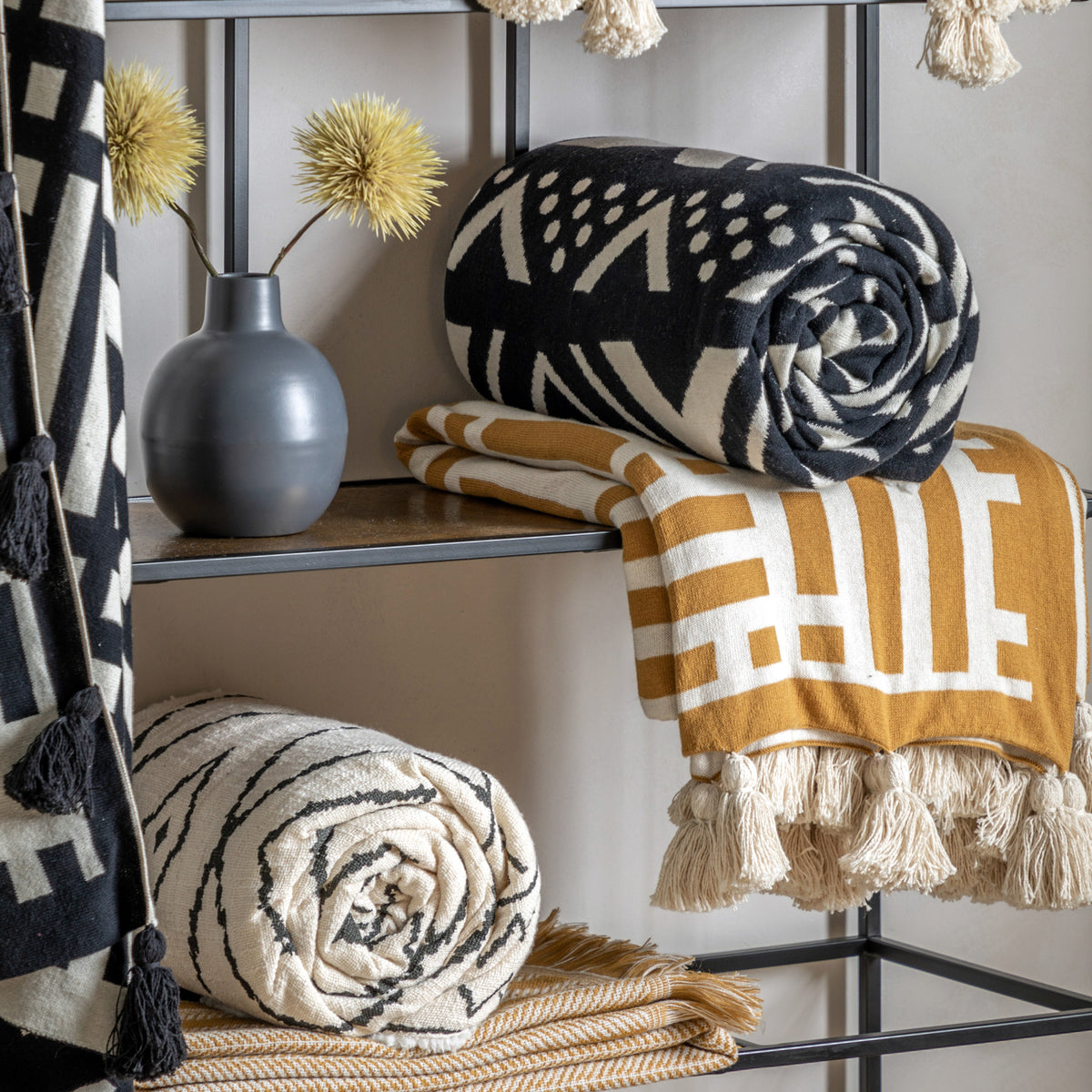 Gallery Direct Merton Knitted Tassel Throw Ochre - image 1