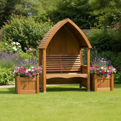 AFK Garden Products Cottage Arbour and Planter Set Beech Stain