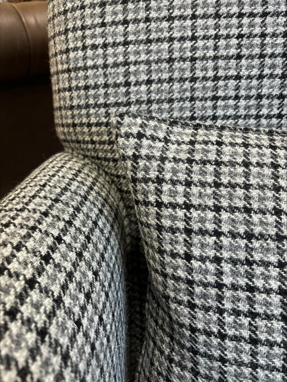 Tetrad Bowmore Accent Chair upholstered in authentic Ebony Hounds Harris Tweed in charcoal and cream tones