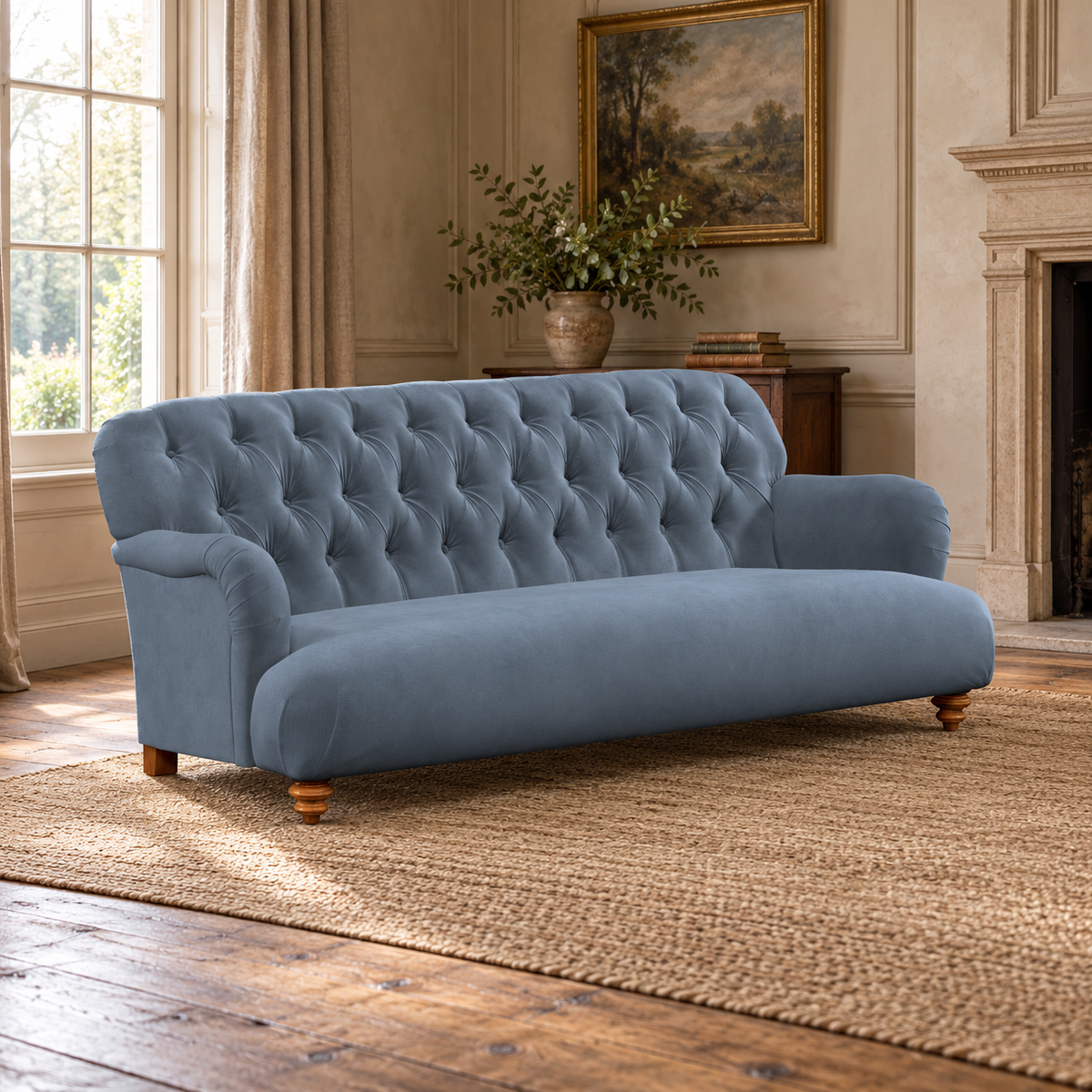 Tetrad Duffel Midi Sofa in Varese Smoke Fabric — lifestyle visualisation generated from the product cutout.