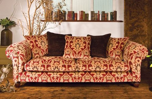 Tetrad Elgar Grand Sofa in Enigma Claret Fabric, can seat up to 4 people, with deep seat cushions and matching scatter backs