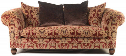 Tetrad Elgar Midi Sofa in Enigma Damask Claret upholstery, a colour palette of red and gold tones, ideal for 2-3 people 