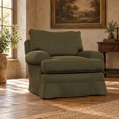 Tetrad Havana Chair in Sahara Military Fabric — lifestyle visualisation generated from the product cutout.