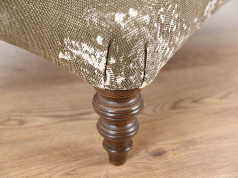 Tetrad Jacaranda Chair in Bagru Khaki Fabric features traditional turned dark wood legs