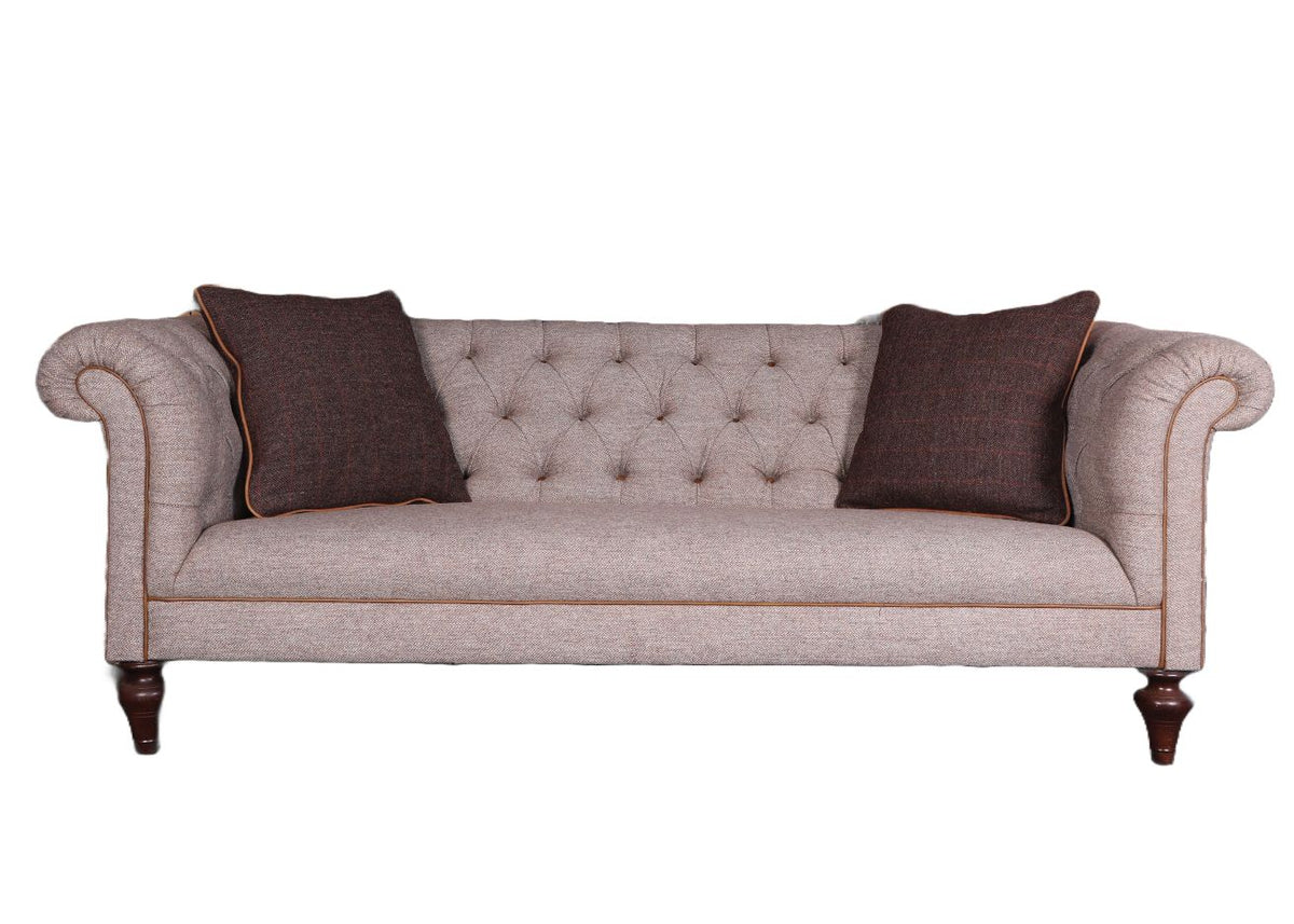 Original product cutout: Tetrad Regent Midi Sofa in Heather Harris Tweed and Brompton Tan Leather.