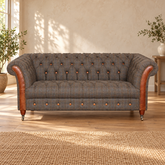 Vintage Sofa Company Chester Club 2 Seater Sofa in Moreland Fabric showing the complete product in a room setting