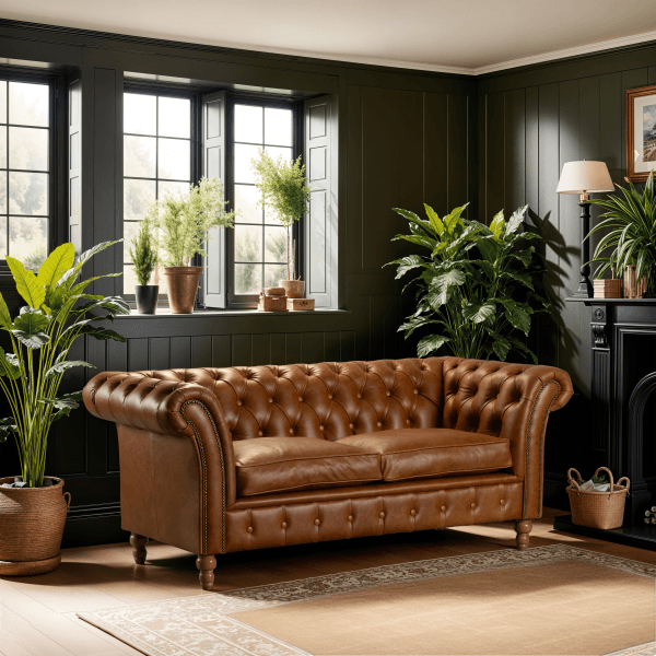 Vintage Sofa Company Chester Special 2 Metre Leather Sofa in a room setting